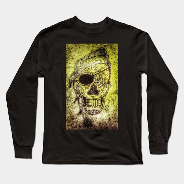 Pirate Sugar Skull Long Sleeve T-Shirt by Matt Starr Fine Art